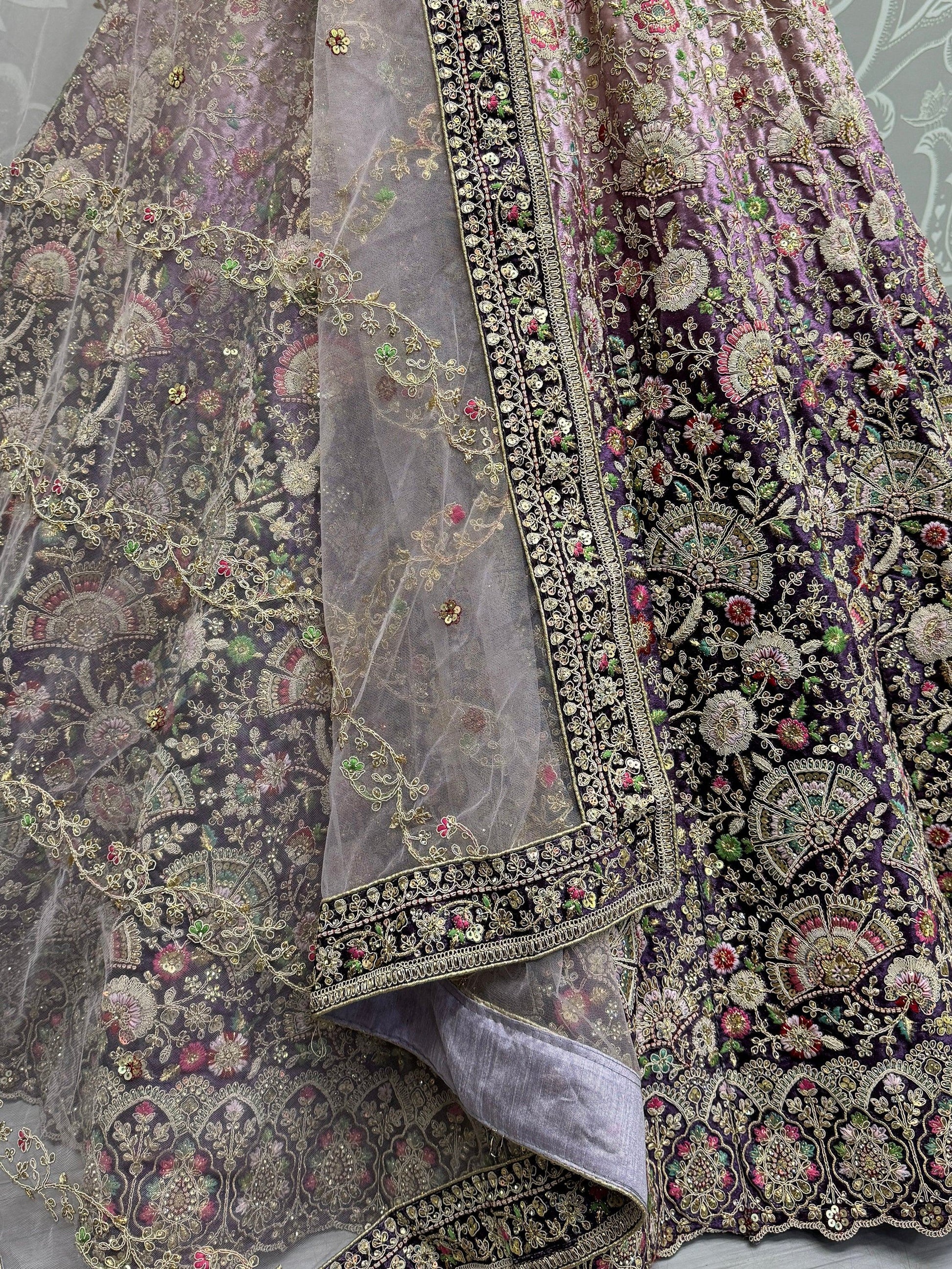 Astonishing Purple Embroidered Velvet Designer Lehenga Choli - Zeel Clothing