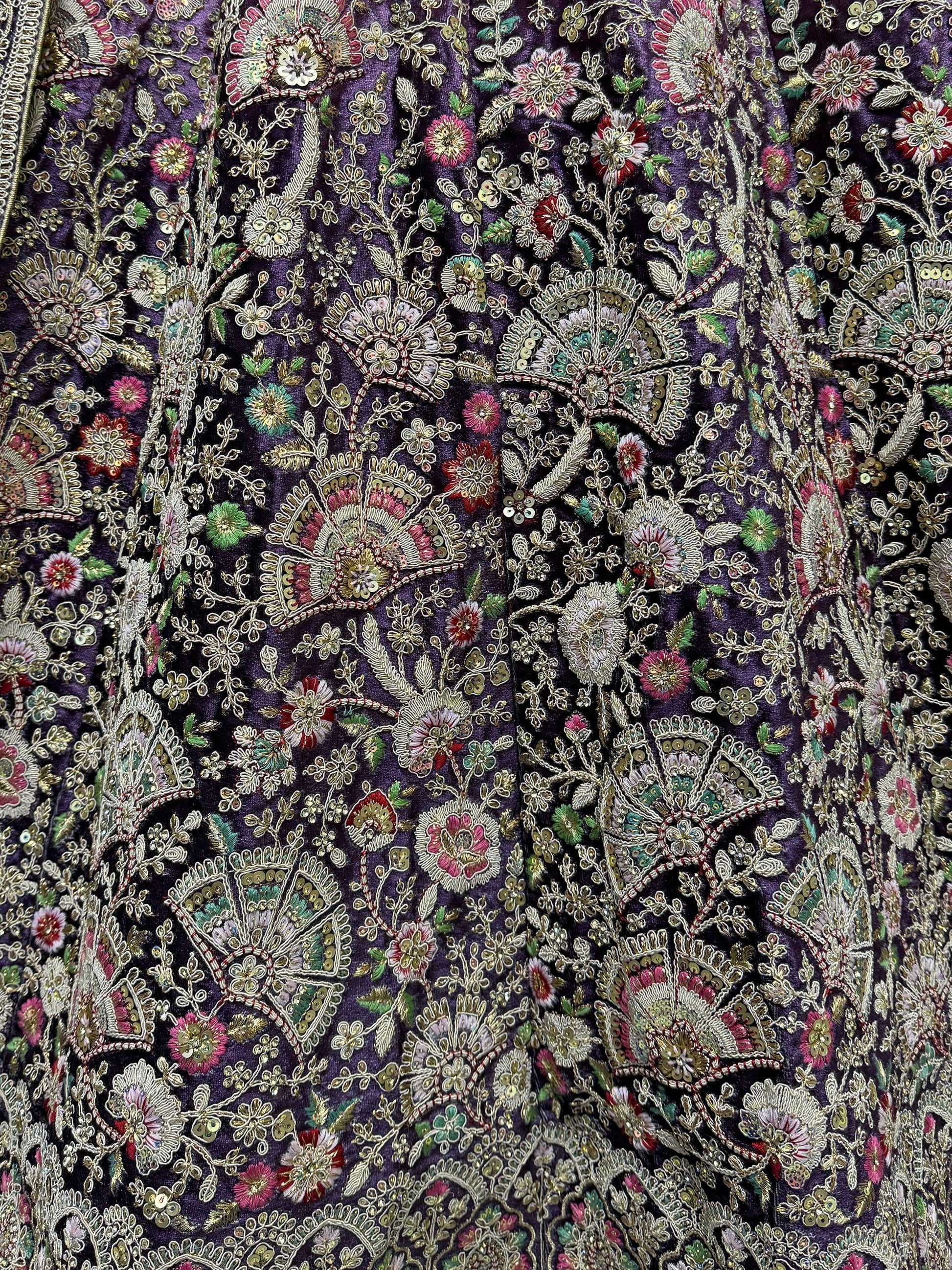 Astonishing Purple Embroidered Velvet Designer Lehenga Choli - Zeel Clothing