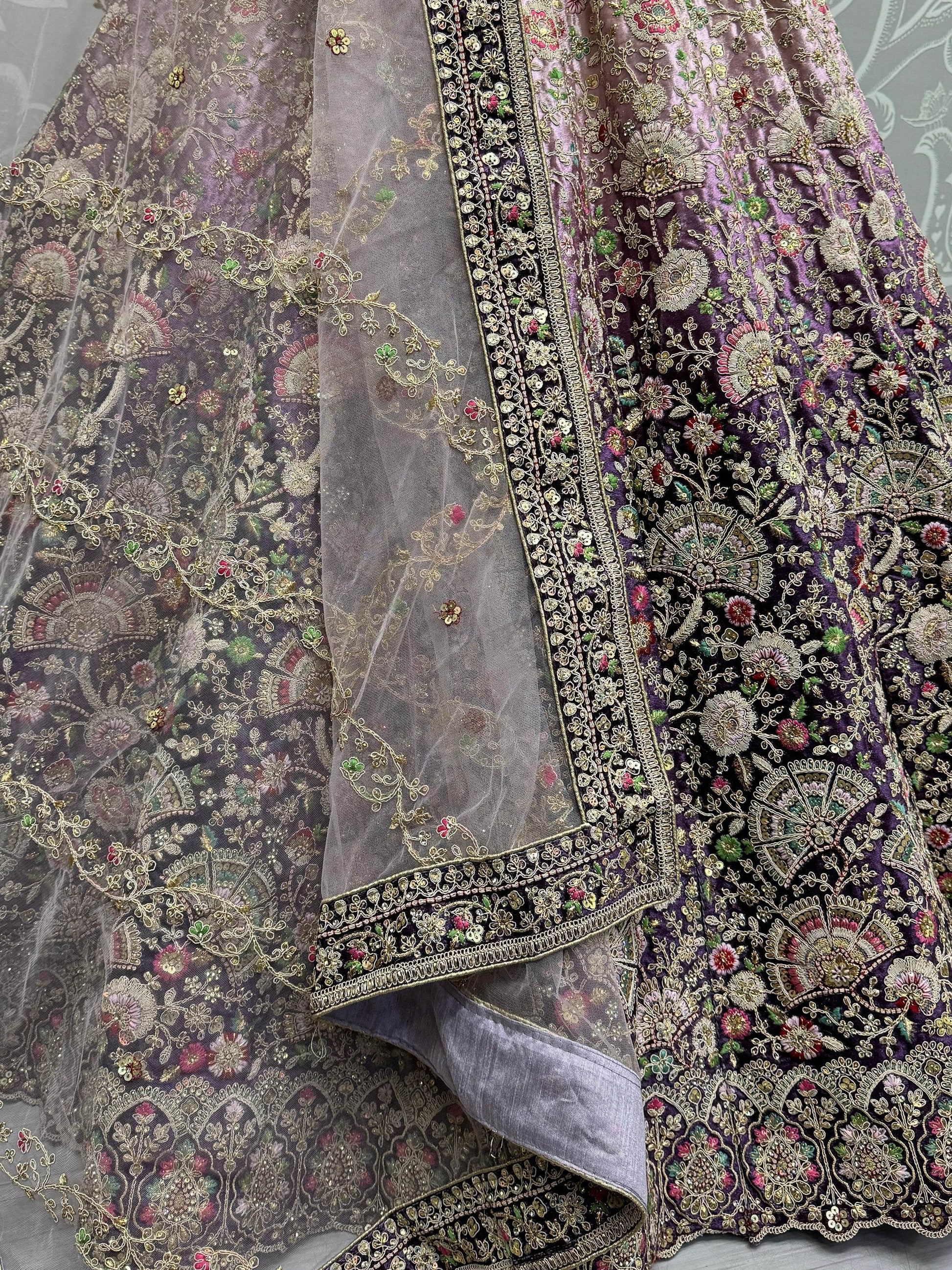 Astonishing Purple Embroidered Velvet Designer Lehenga Choli - Zeel Clothing