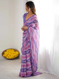 Astonishing Purple Printed Georgette Party Wear Saree With Blouse