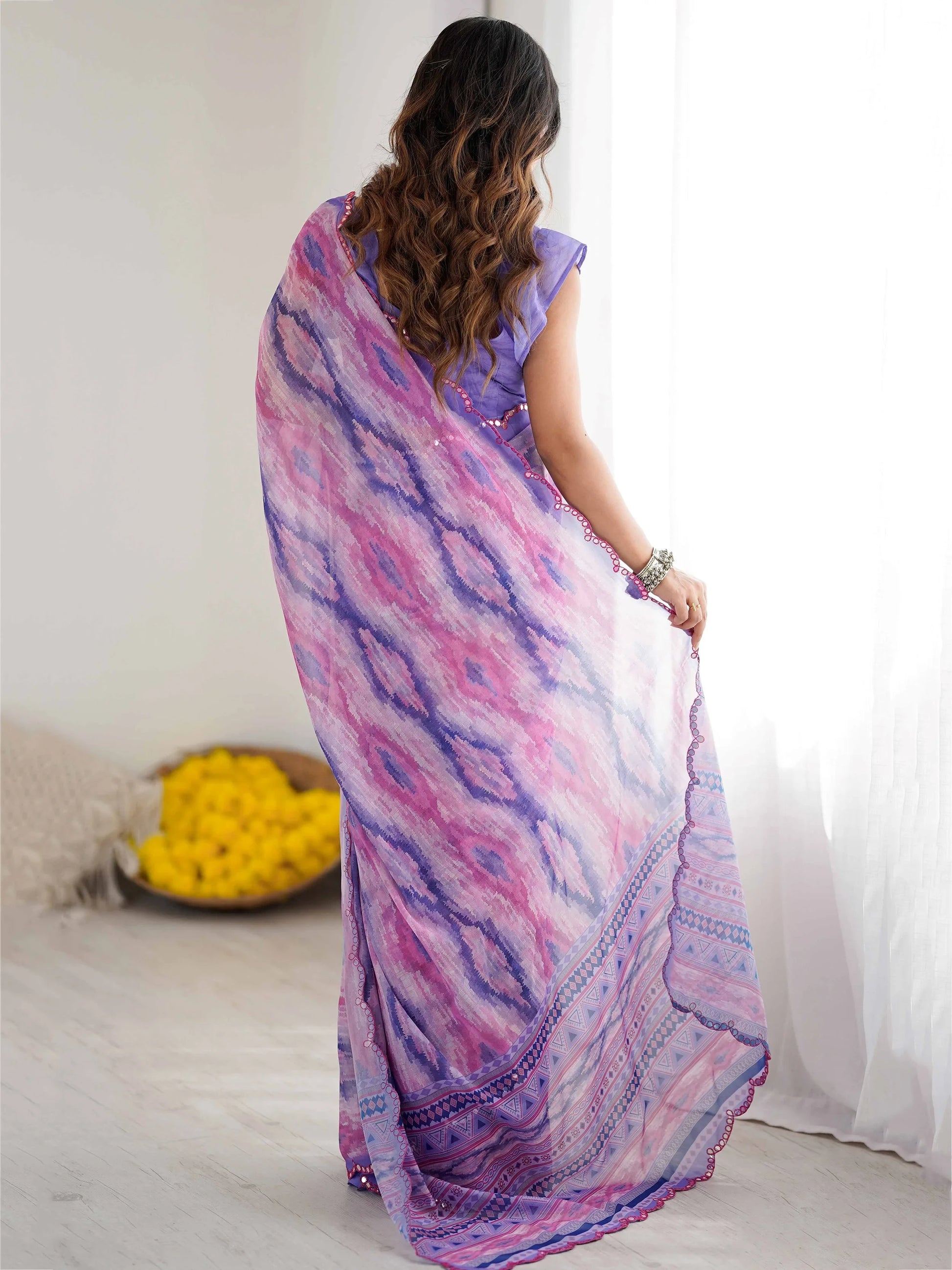 Astonishing Purple Printed Georgette Party Wear Saree With Blouse