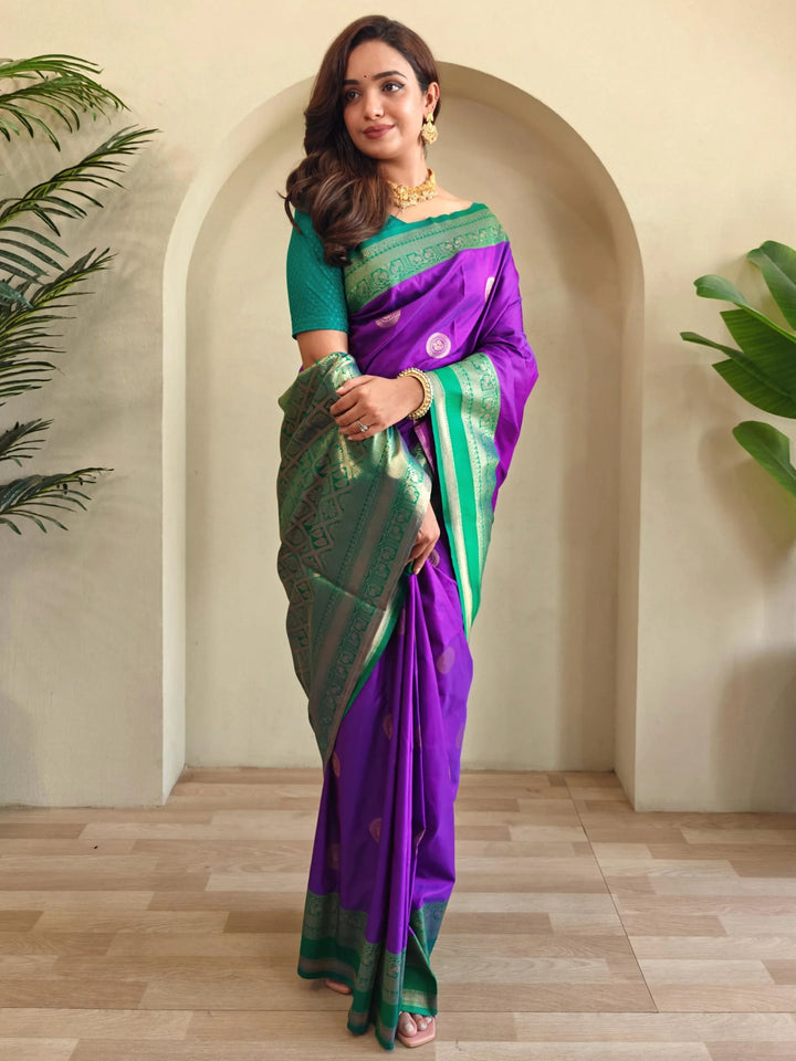 Astonishing Purple Zari Weaving Silk Wedding Wear Saree With Blouse - Zeel Clothing