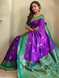 Astonishing Purple Zari Weaving Silk Wedding Wear Saree With Blouse - Zeel Clothing