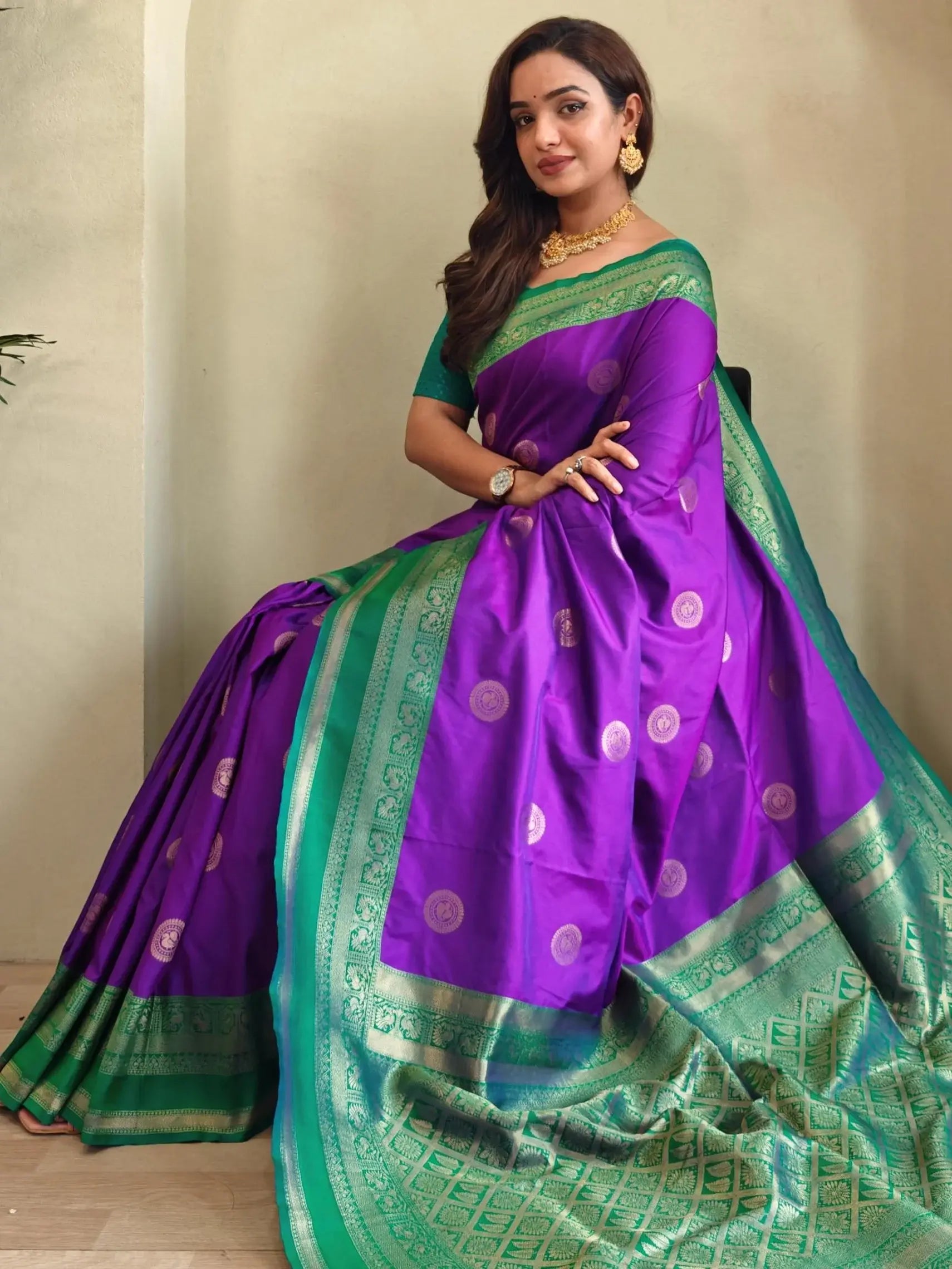 Astonishing Purple Zari Weaving Silk Wedding Wear Saree With Blouse - Zeel Clothing
