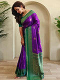 Astonishing Purple Zari Weaving Silk Wedding Wear Saree With Blouse - Zeel Clothing