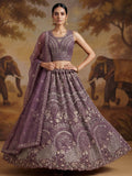 Astonishing Purple Zircon Work Net Bridesmaid Lehenga With Dupatta