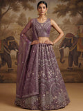 Astonishing Purple Zircon Work Net Bridesmaid Lehenga With Dupatta