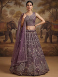 Astonishing Purple Zircon Work Net Bridesmaid Lehenga With Dupatta