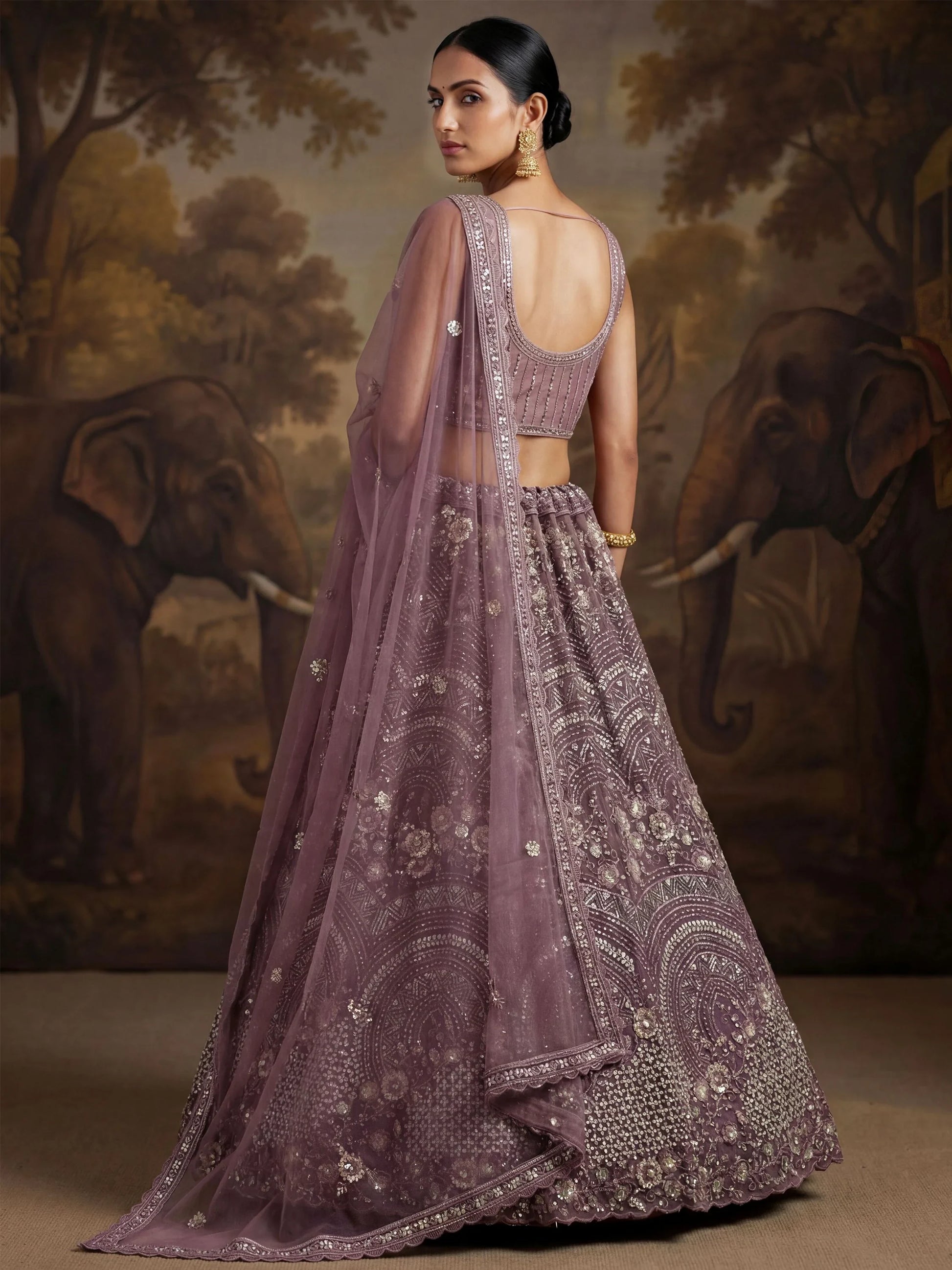 Astonishing Purple Zircon Work Net Bridesmaid Lehenga With Dupatta
