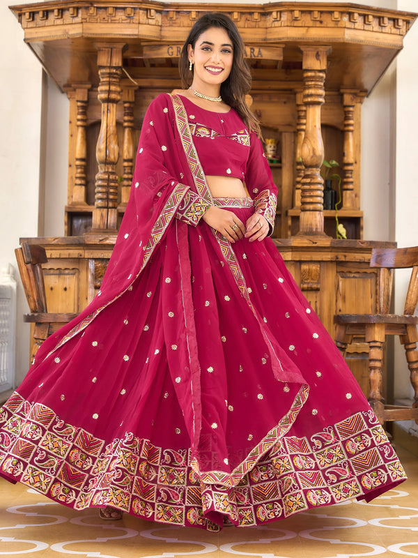 Astonishing Rani Pink Sequins Georgette Wedding Lehenga Choli - Zeel Clothing