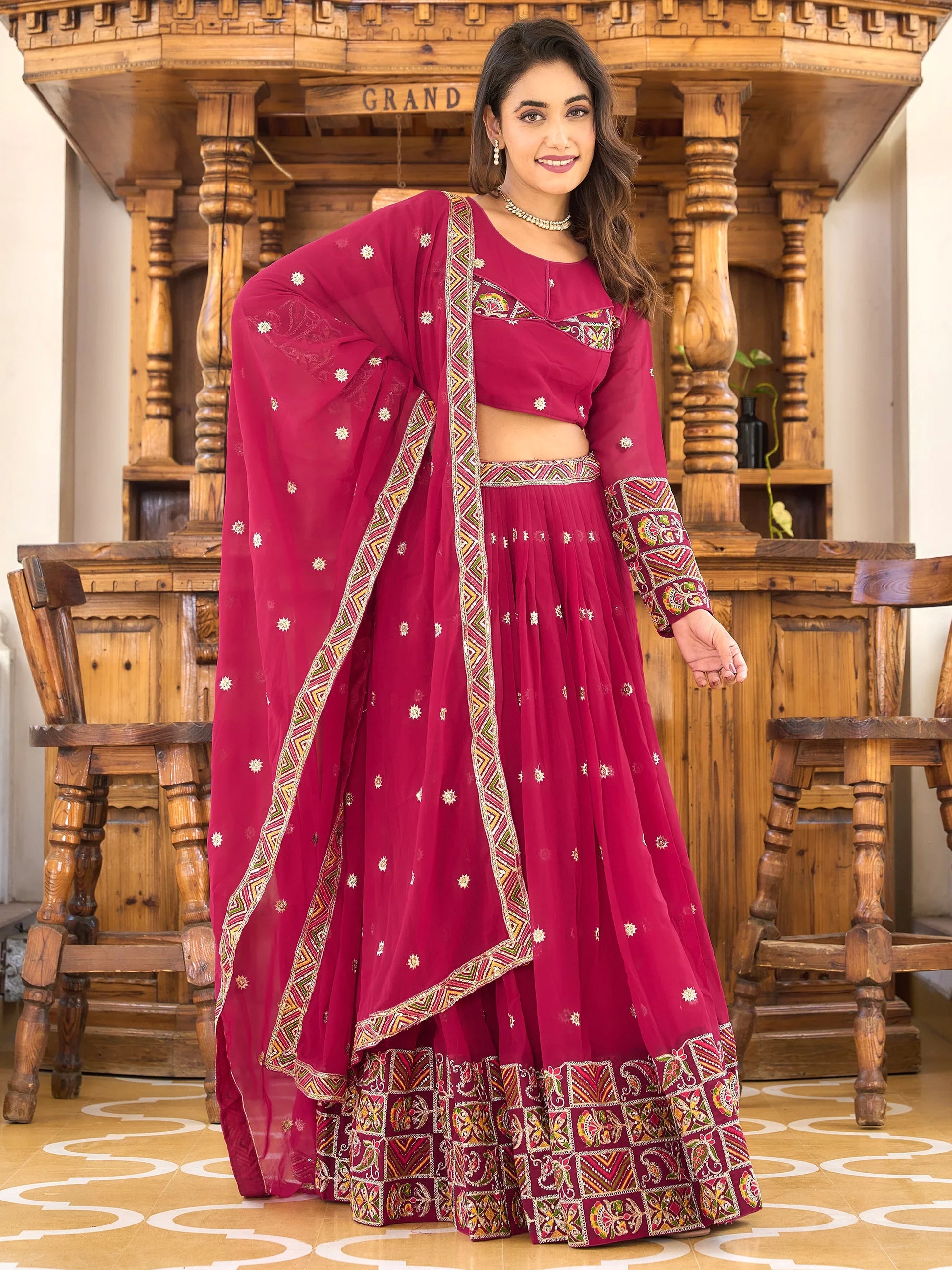 Astonishing Rani Pink Sequins Georgette Wedding Lehenga Choli - Zeel Clothing