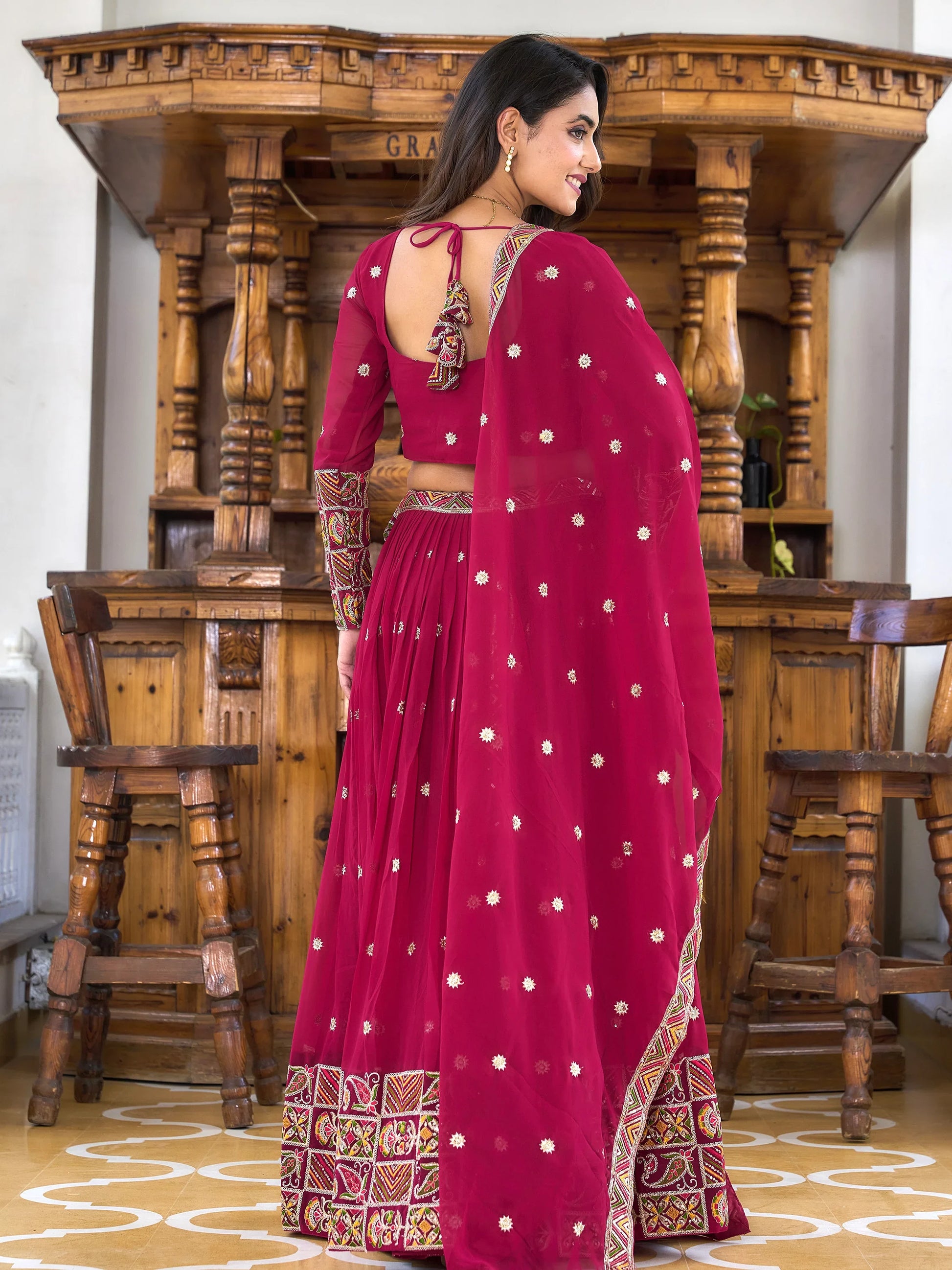 Astonishing Rani Pink Sequins Georgette Wedding Lehenga Choli - Zeel Clothing