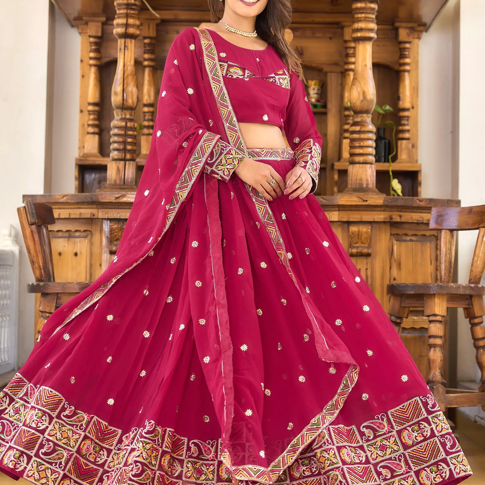 Astonishing Rani Pink Sequins Georgette Wedding Lehenga Choli - Zeel Clothing