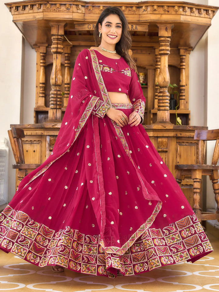 Astonishing Rani Pink Sequins Georgette Wedding Lehenga Choli - Zeel Clothing