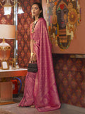 Astonishing Rani Pink Woven Silk Traditional Saree With Blouse - Zeel Clothing