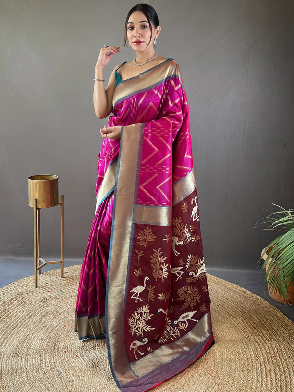Astonishing Rani Pink Zari Weaving Silk Event Wear Saree With Blouse - Zeel Clothing