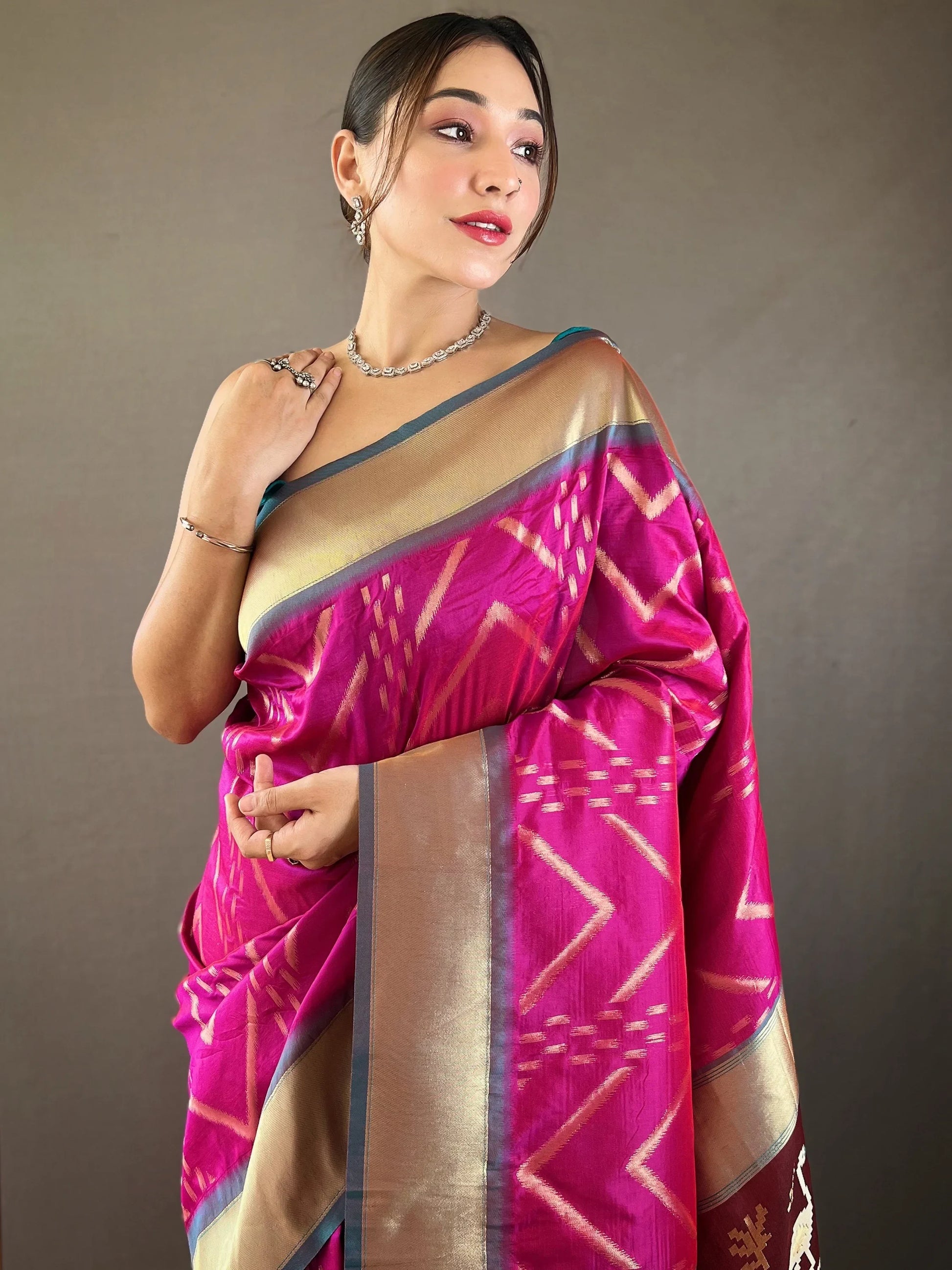 Astonishing Rani Pink Zari Weaving Silk Event Wear Saree With Blouse - Zeel Clothing