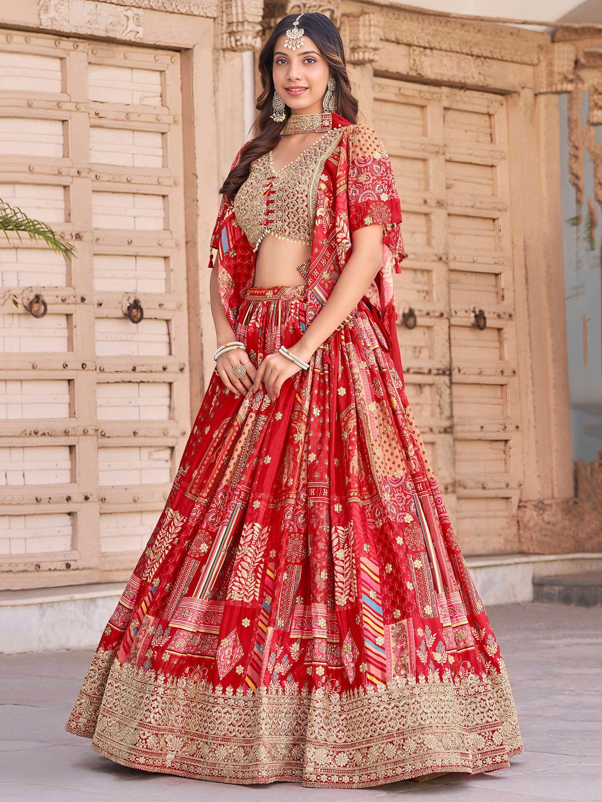 Astonishing Red Dori Work Chinon Wedding Wear Lehenga Choli With Dupatta - Zeel Clothing