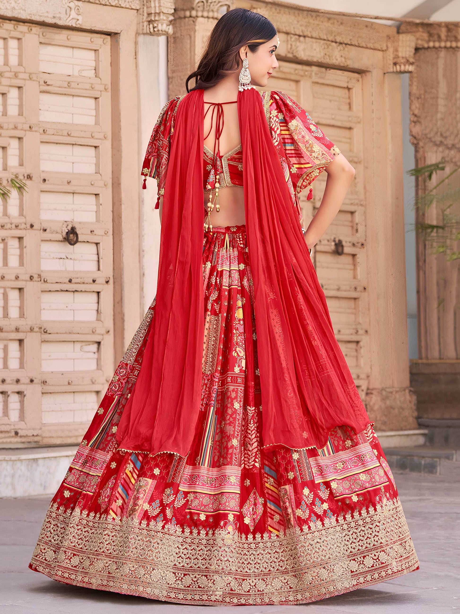 Astonishing Red Dori Work Chinon Wedding Wear Lehenga Choli With Dupatta - Zeel Clothing