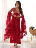 Astonishing Red Embroidered Georgette Festival Wear Anarkali Suit