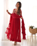 Astonishing Red Embroidered Georgette Festival Wear Anarkali Suit