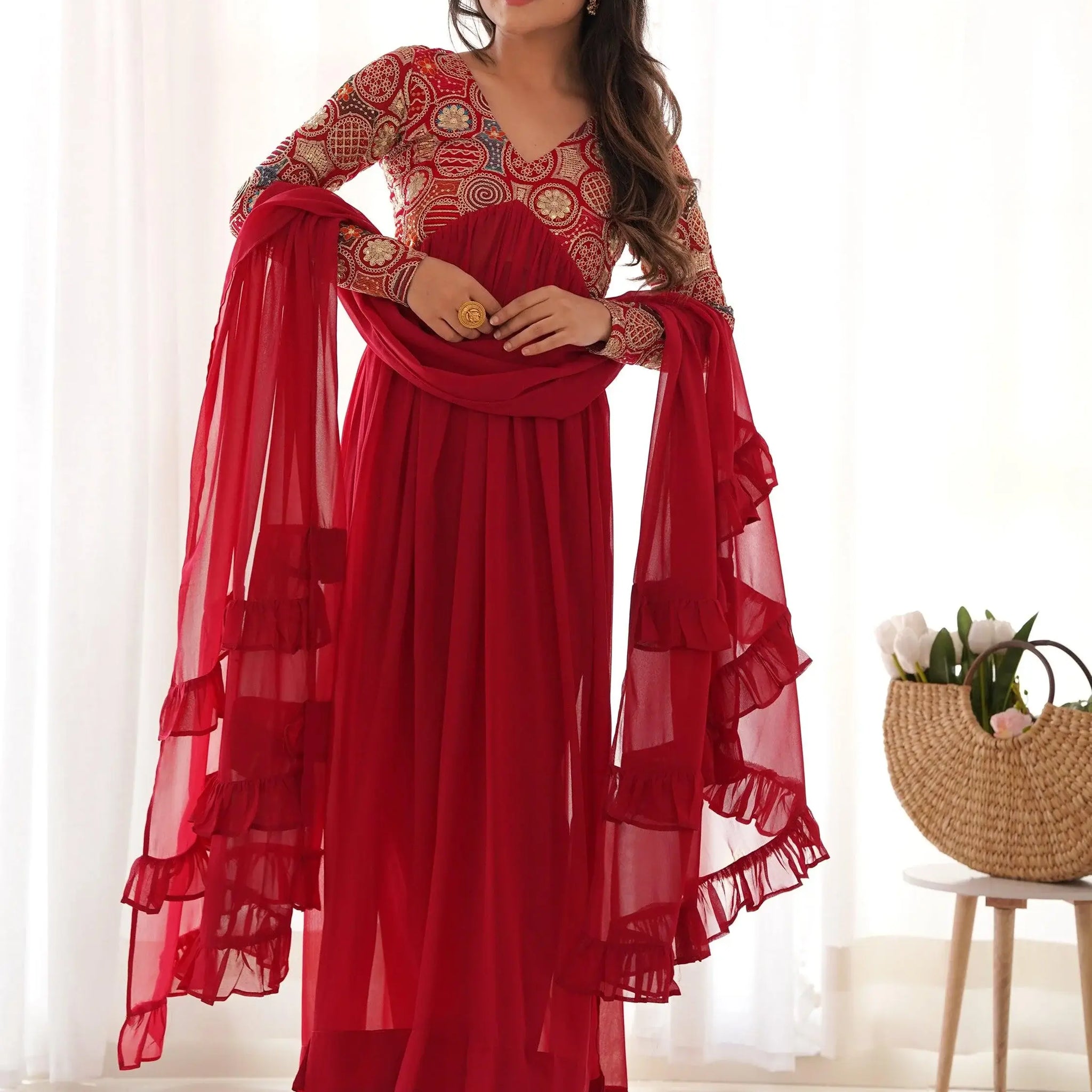 Astonishing Red Embroidered Georgette Festival Wear Anarkali Suit - Zeel Clothing