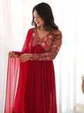 Astonishing Red Embroidered Georgette Festival Wear Anarkali Suit