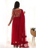 Astonishing Red Embroidered Georgette Festival Wear Anarkali Suit