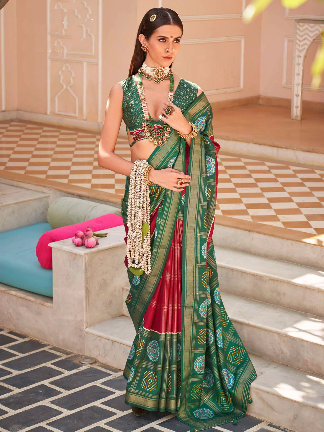 Astonishing Red Patola Printed Silk Event Wear Saree With Blouse - Zeel Clothing