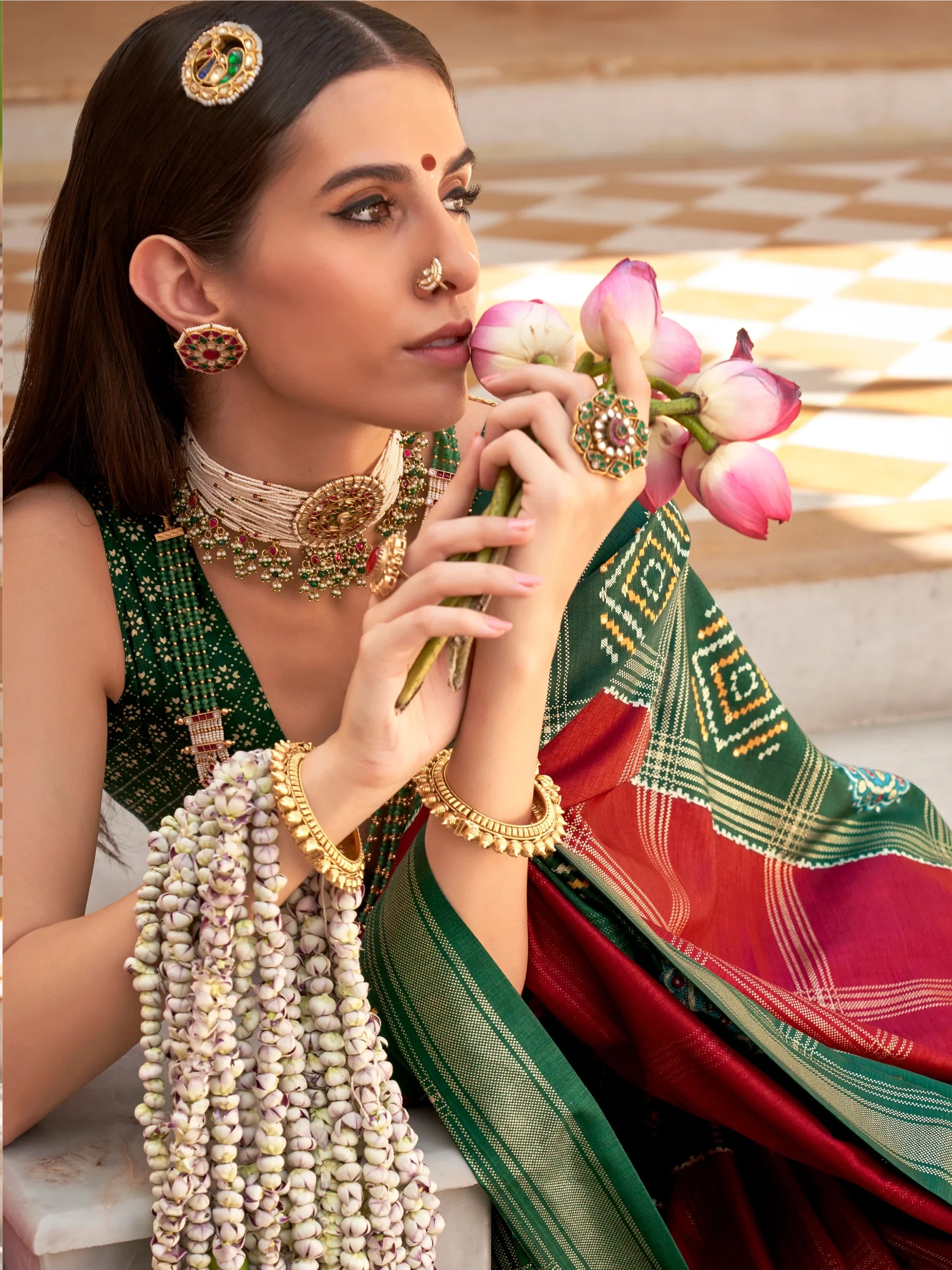 Astonishing Red Patola Printed Silk Event Wear Saree With Blouse - Zeel Clothing