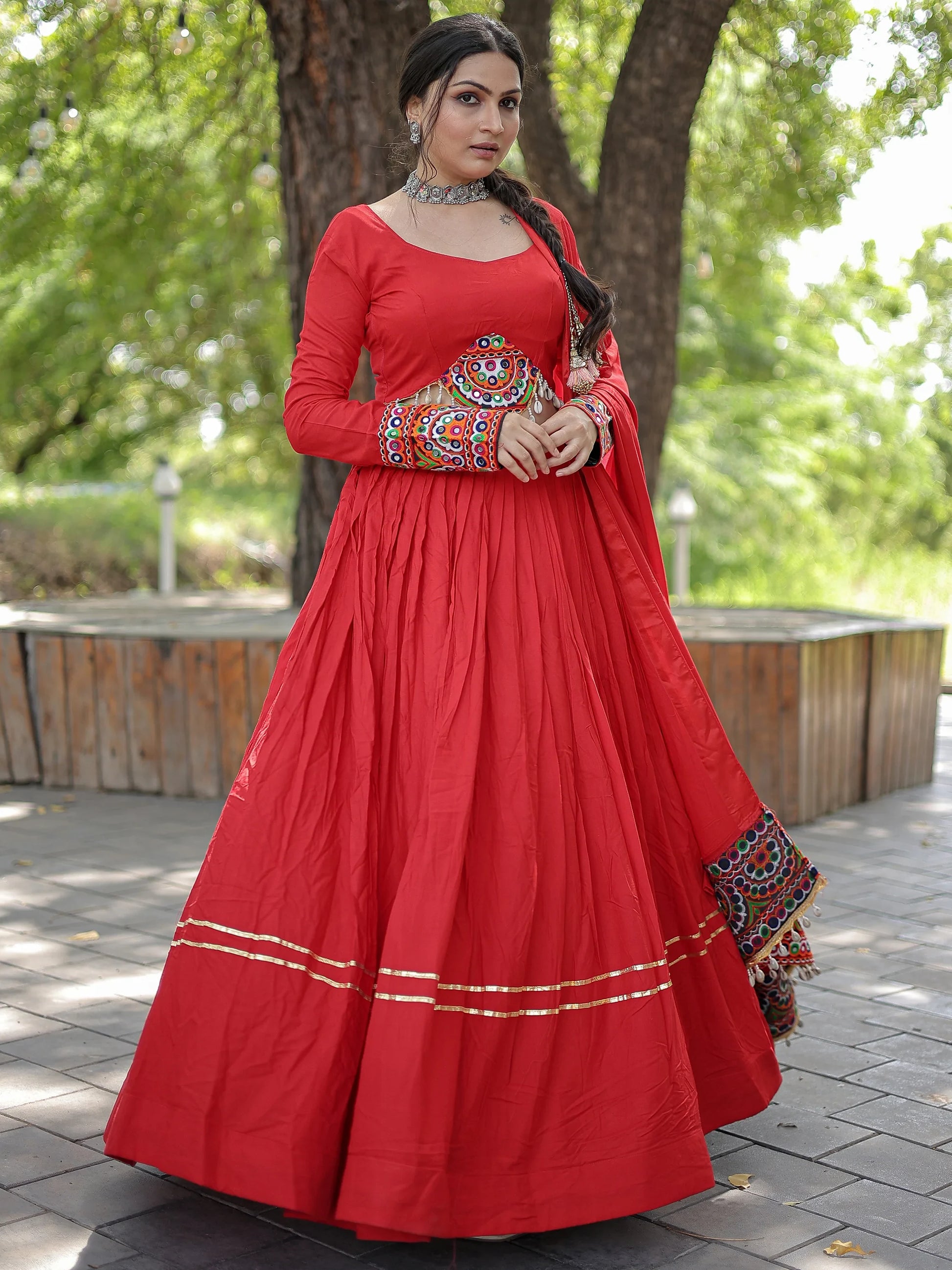 Astonishing Red Reyon Navratri Wear Lehenga Choli With Dupatta - Zeel Clothing