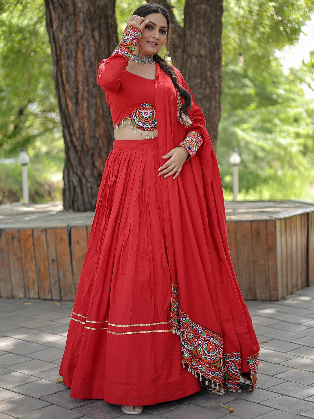 Astonishing Red Reyon Navratri Wear Lehenga Choli With Dupatta - Zeel Clothing
