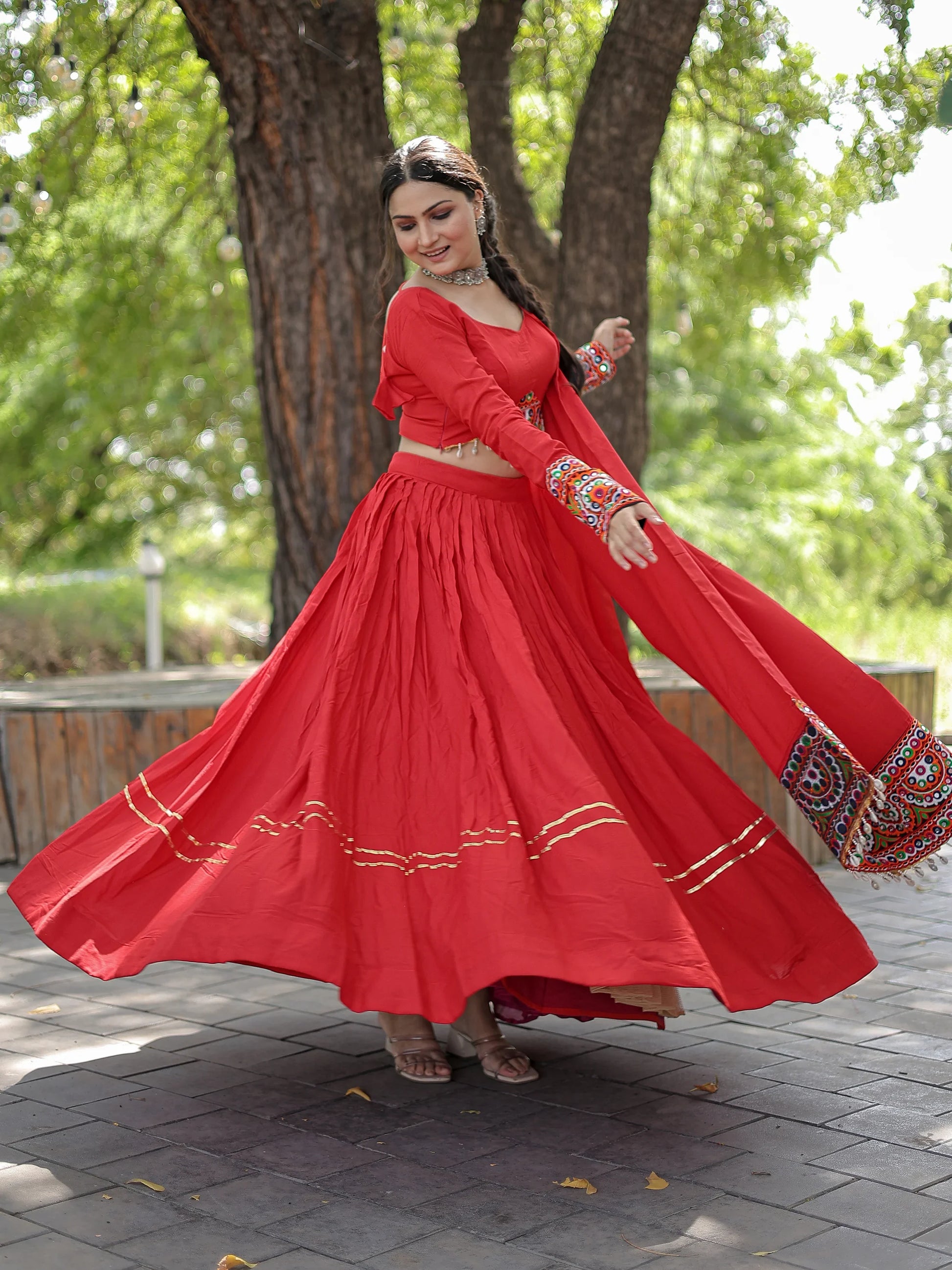 Astonishing Red Reyon Navratri Wear Lehenga Choli With Dupatta - Zeel Clothing