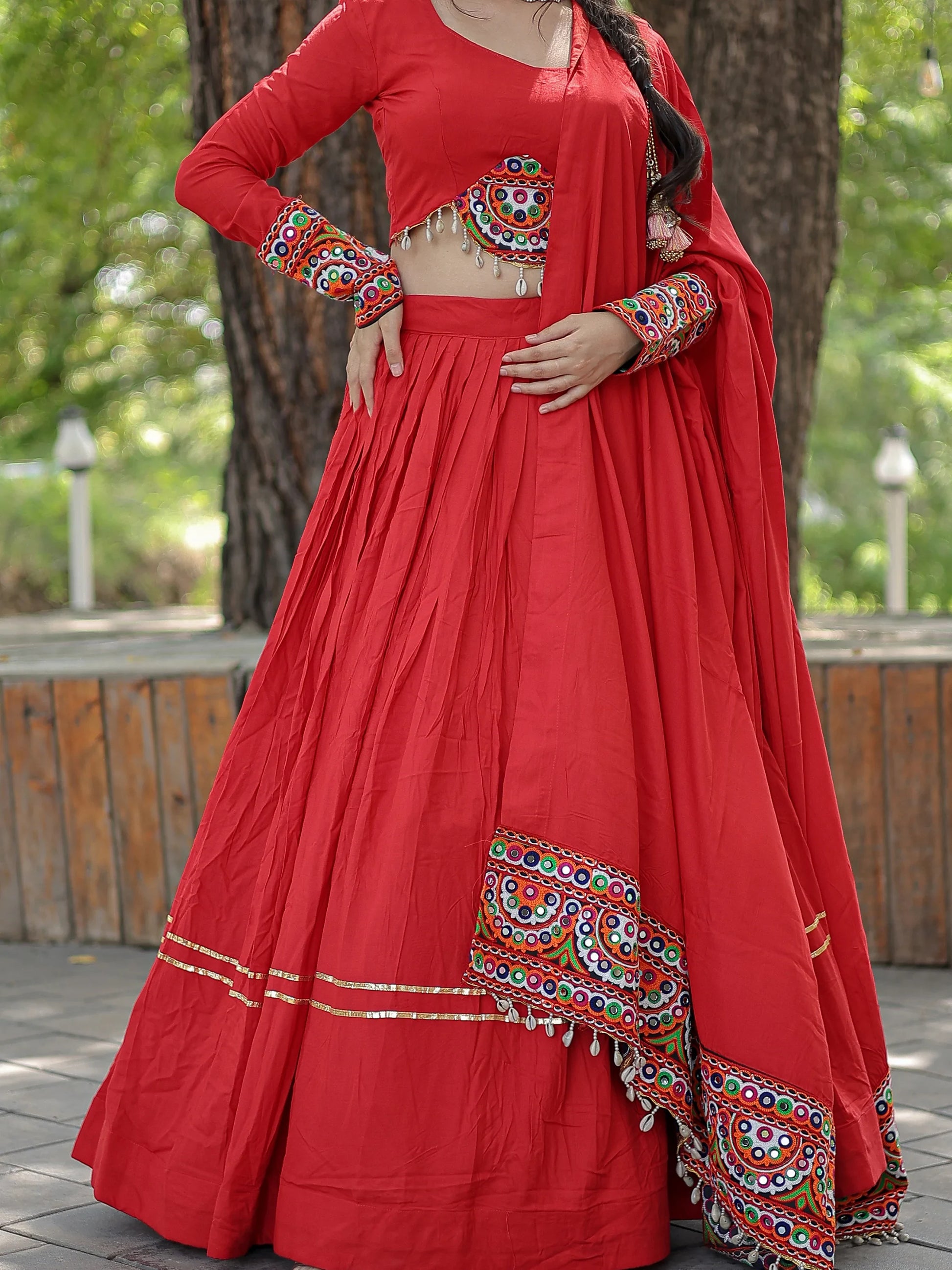 Astonishing Red Reyon Navratri Wear Lehenga Choli With Dupatta - Zeel Clothing