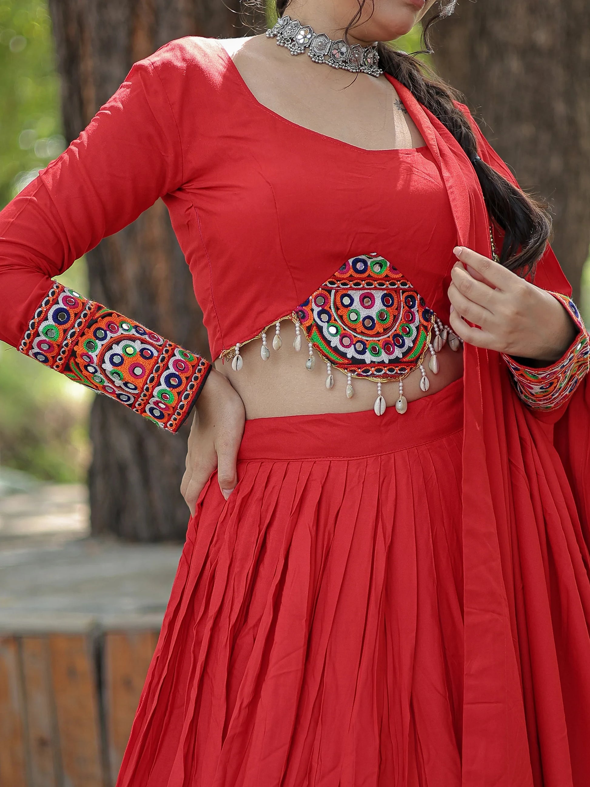 Astonishing Red Reyon Navratri Wear Lehenga Choli With Dupatta - Zeel Clothing