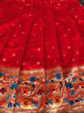 Astonishing Red Zari Weaving Banarasi Silk Festival Wear Gown - Zeel Clothing