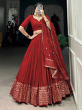 Astonishing Red Zari Weaving Chanderi Wedding Lehenga Choli - Zeel Clothing