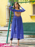 Astonishing Royal Blue Gamthi Work Georgette Festive Wear Long Kurti - Zeel Clothing