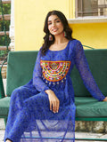 Astonishing Royal Blue Gamthi Work Georgette Festive Wear Long Kurti - Zeel Clothing