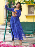 Astonishing Royal Blue Gamthi Work Georgette Festive Wear Long Kurti - Zeel Clothing
