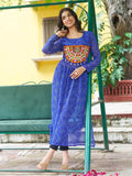 Astonishing Royal Blue Gamthi Work Georgette Festive Wear Long Kurti - Zeel Clothing