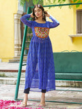 Astonishing Royal Blue Gamthi Work Georgette Festive Wear Long Kurti - Zeel Clothing