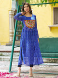 Astonishing Royal Blue Gamthi Work Georgette Festive Wear Long Kurti - Zeel Clothing