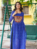 Astonishing Royal Blue Gamthi Work Georgette Festive Wear Long Kurti - Zeel Clothing
