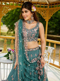 Astonishing Sea-Green Thread Embroidered Satin Lehenga Choli - Zeel Clothing