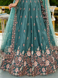 Astonishing Sea-Green Thread Embroidered Satin Lehenga Choli - Zeel Clothing
