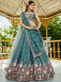 Astonishing Sea-Green Thread Embroidered Satin Lehenga Choli - Zeel Clothing