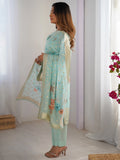 Astonishing Sky-Blue Floral Printed Chanderi Festival Wear Pant Suit - Zeel Clothing