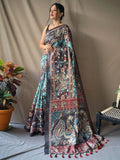 Astonishing Sky-Blue Kalamkari Printed Cotton Event Wear Saree - Zeel Clothing