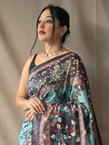 Astonishing Sky-Blue Kalamkari Printed Cotton Event Wear Saree - Zeel Clothing
